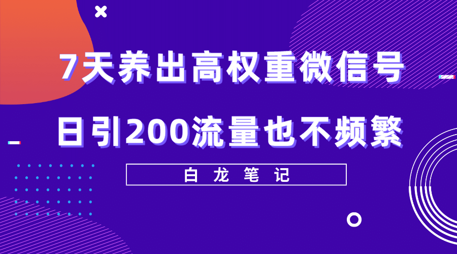 7天养出高权重微信号，日引200流量也不频繁，方法价值3680元-宝籍资源
