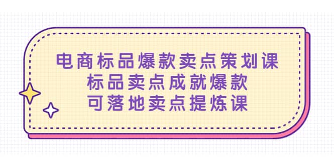 电商标品爆款卖点策划课，标品卖点成就爆款，可落地卖点提炼课-宝籍资源