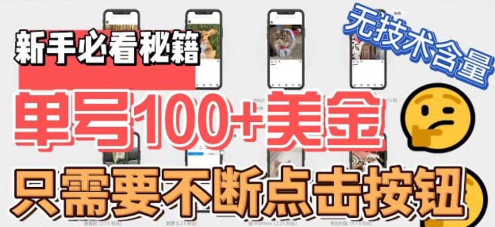最新无脑只需不断点击按钮，单号100美金暴利项目，可批量操作-宝籍资源