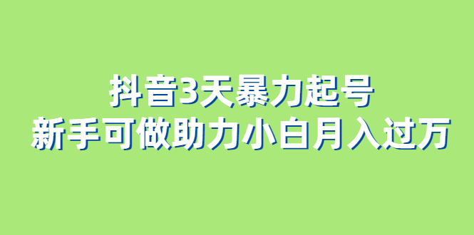 抖音3天暴力起号新手可做助力小白月入过万-宝籍资源