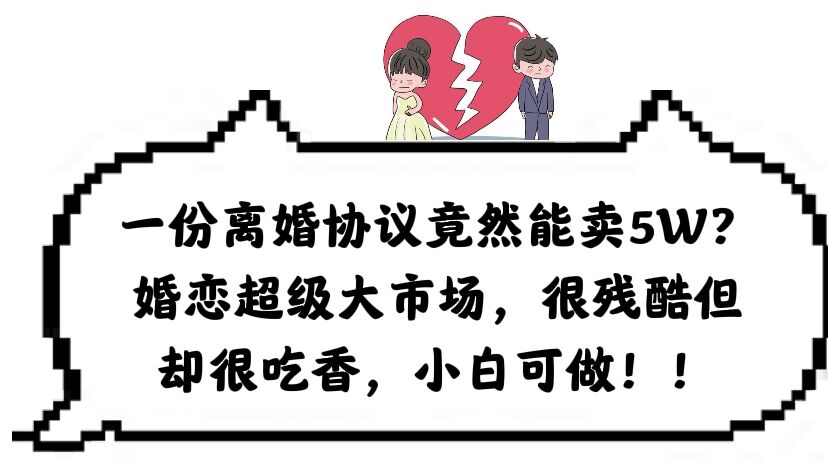 一份离婚协议竟然能卖5W？婚恋超级大市场，很残酷但却很吃香，小白可做-宝籍资源