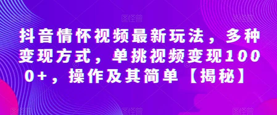 抖音情怀视频最新玩法，多种变现方式，单挑视频变现1000+，操作及其简单【揭秘】-宝籍资源