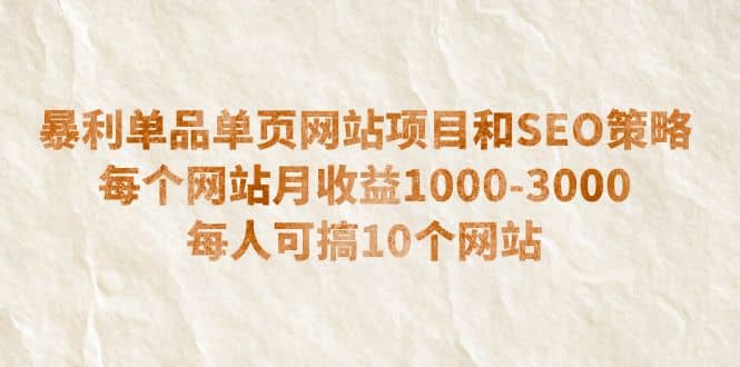 暴利单品单页网站项目和SEO策略 每个网站月收益1000-3000 每人可搞10个-宝籍资源