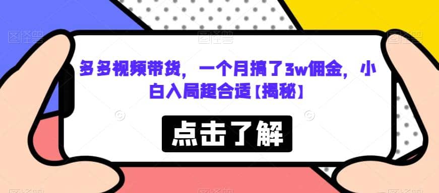 多多视频带货，一个月搞了3w佣金，小白入局超合适【揭秘】-宝籍资源