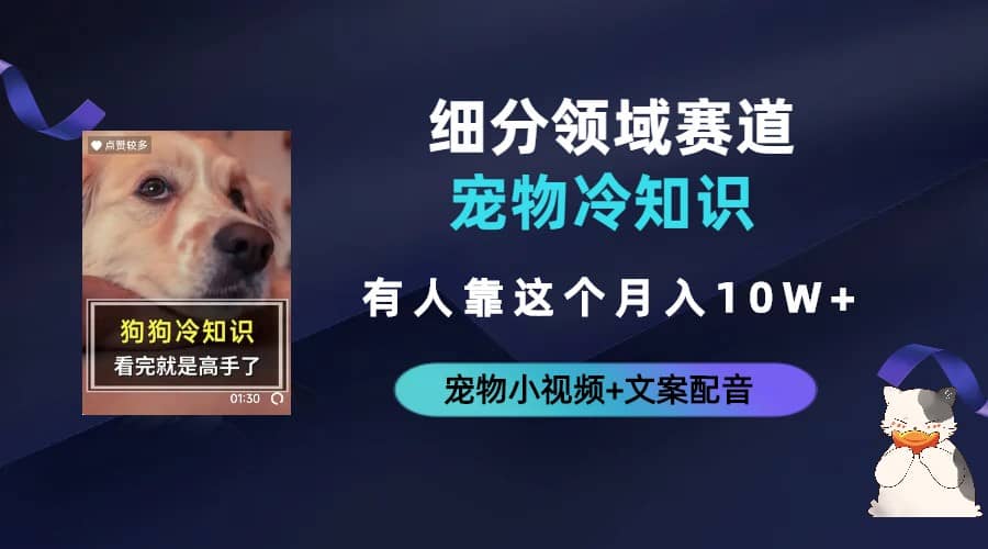 不起眼的抖音细分赛道-宠物冷知识，一段宠物视频配文案，有人靠这个月入10w-宝籍资源