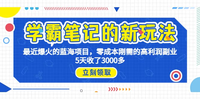学霸笔记新玩法，最近爆火的蓝海项目，0成本高利润副业，5天收了3000多-宝籍资源