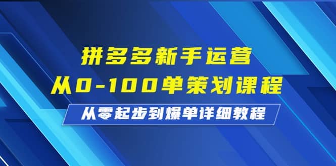 拼多多新手运营从0-100单策划课程，从零起步到爆单详细教程-宝籍资源