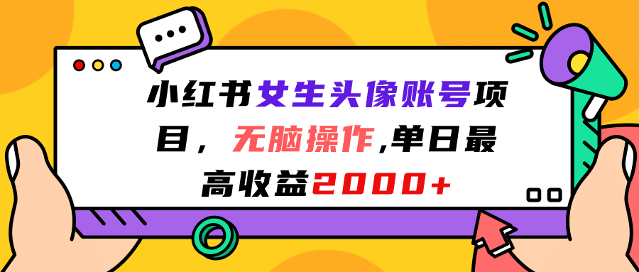 小红书女生头像账号项目，无脑操作，单日最高收益2000+-宝籍资源