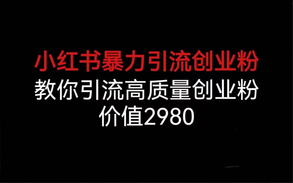 小红书暴力引流创业粉，教你引流高质量创业粉，价值2980-宝籍资源
