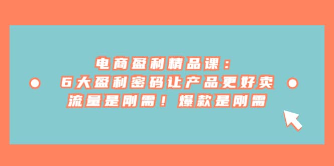 电商 盈利精品课：6大盈利 密码让产品更好卖，流量是刚需！爆款是刚需-宝籍资源