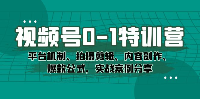 视频号0-1特训营：平台机制、拍摄剪辑、内容创作、爆款公式，实战案例分享-宝籍资源