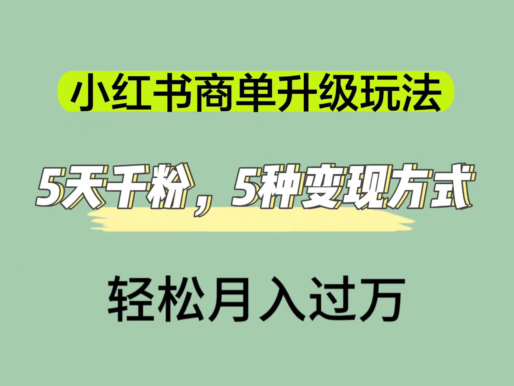 小红书商单升级玩法，5天千粉，5种变现渠道，轻松月入1万+-宝籍资源