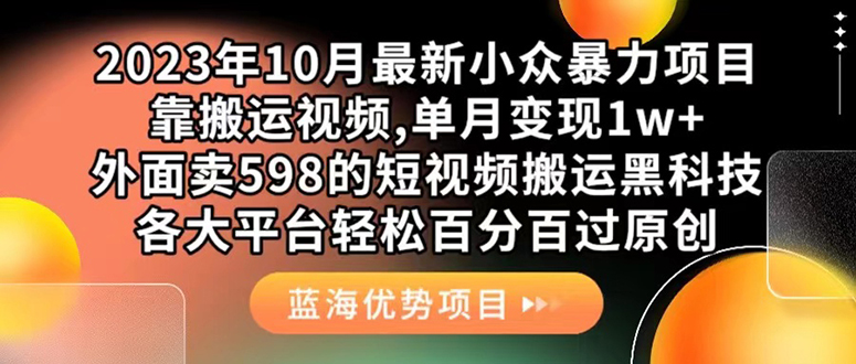 外面卖598的10月最新短视频搬运黑科技，各大平台百分百过原创 靠搬运月入1w-宝籍资源