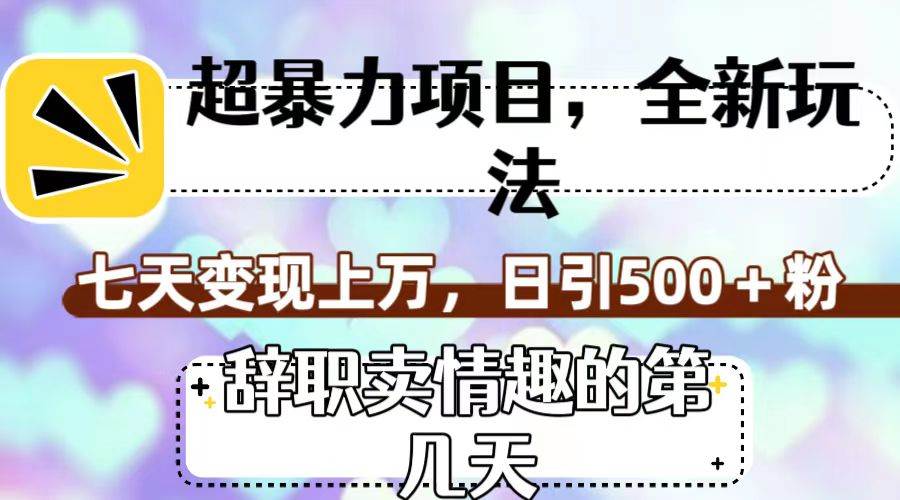 超暴利项目，全新玩法（辞职卖情趣的第几天），七天变现上万，日引500+粉-宝籍资源