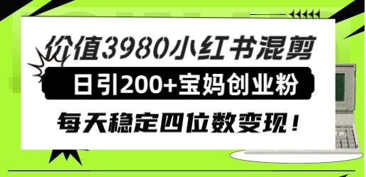 价值3980小红书混剪日引200+宝妈创业粉，每天稳定四位数变现！-宝籍资源