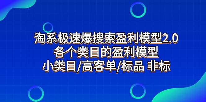 淘系极速爆搜索盈利模型2.0，各个类目的盈利模型，小类目/高客单/标品 非标-宝籍资源