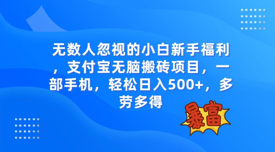 无数人忽视的项目，支付宝无脑搬砖项目，一部手机即可操作，轻松日入500+-宝籍资源