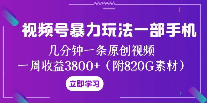 视频号暴力玩法一部手机 几分钟一条原创视频 一周收益3800+（附820G素材）-宝籍资源