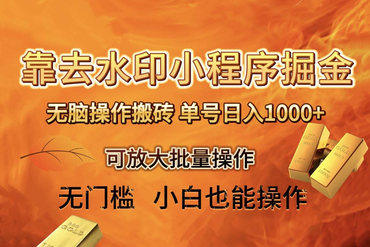 去水印小程序+拼多多 无脑搬砖 ，单号日入1000+ 保姆级教程 可放大批量操作-宝籍资源