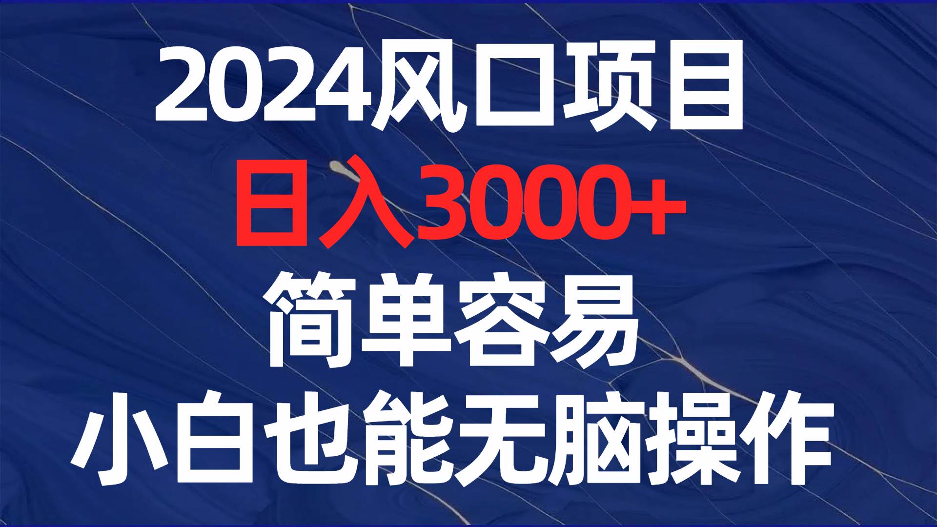 2024风口项目，日入3000+，简单容易，小白也能无脑操作-宝籍资源