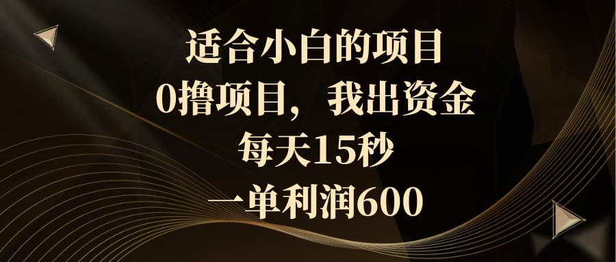 适合小白的项目，0撸项目，我出资金，每天15秒，一单利润600-宝籍资源