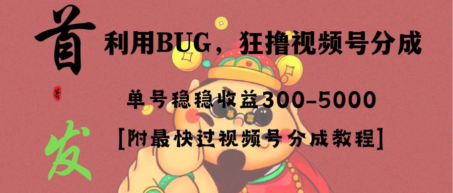 全网独家首发，视频号BUG，超短期项目，单号每日净收益300-5000！-宝籍资源