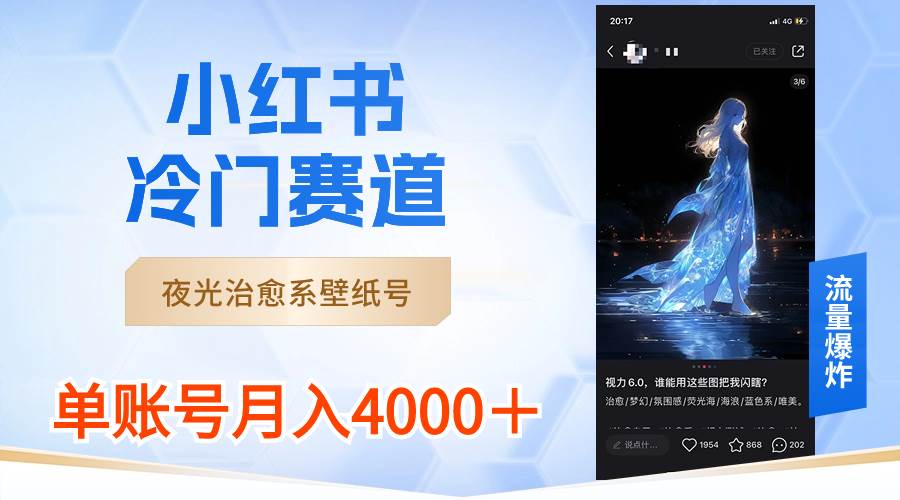 小红书冷门赛道，夜光治愈系壁纸号，单号月入4000＋-宝籍资源