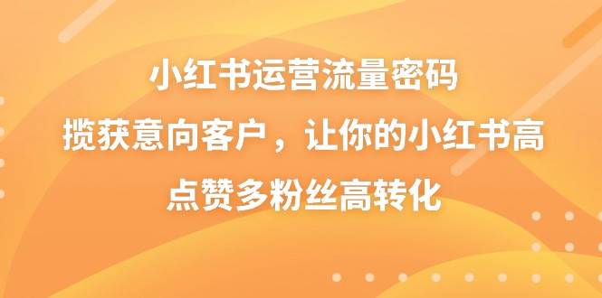 小红书运营流量密码，揽获意向客户，让你的小红书高点赞多粉丝高转化-宝籍资源