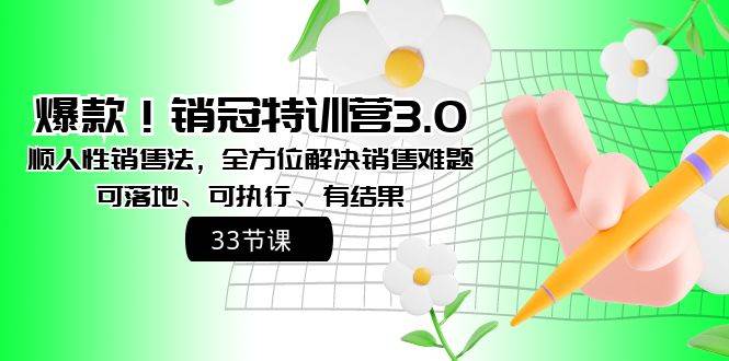 爆款！销冠特训营3.0之顺人性销售法，全方位解决销售难题、可落地、可执行、有结果-宝籍资源