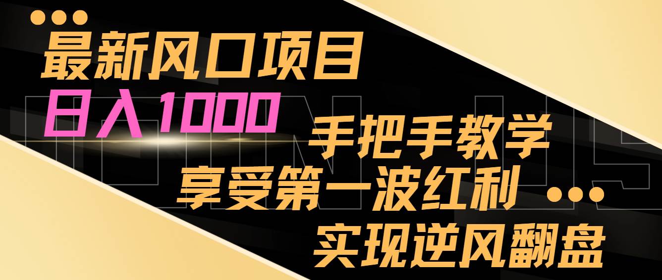 最新风口项目，日入过千，抓住当下风口，享受第一波红利，实现逆风翻盘-宝籍资源
