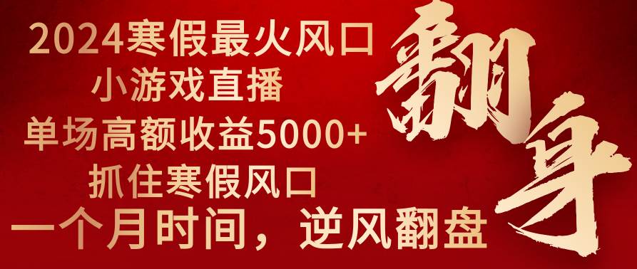 2024年最火寒假风口项目 小游戏直播 单场收益5000+抓住风口 一个月直接提车-宝籍资源