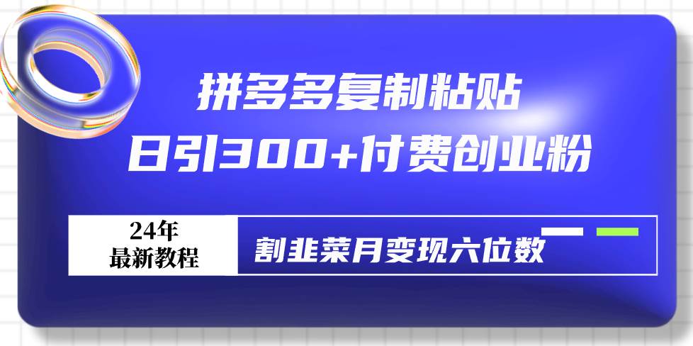 拼多多复制粘贴日引300+付费创业粉，割韭菜月变现六位数最新教程！-宝籍资源