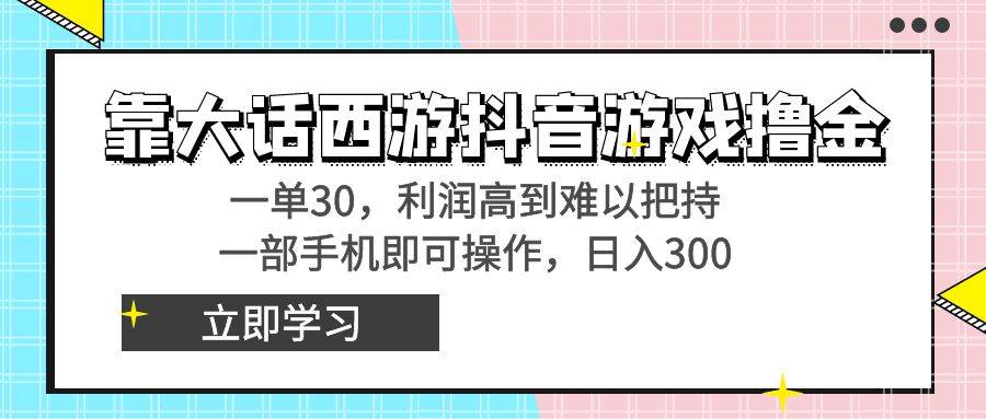 靠大话西游抖音游戏撸金，一单30，利润高到难以把持，一部手机即可操作-宝籍资源