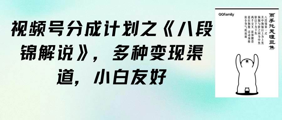 视频号分成计划之《八段锦解说》，多种变现渠道，小白友好（教程+素材）-宝籍资源