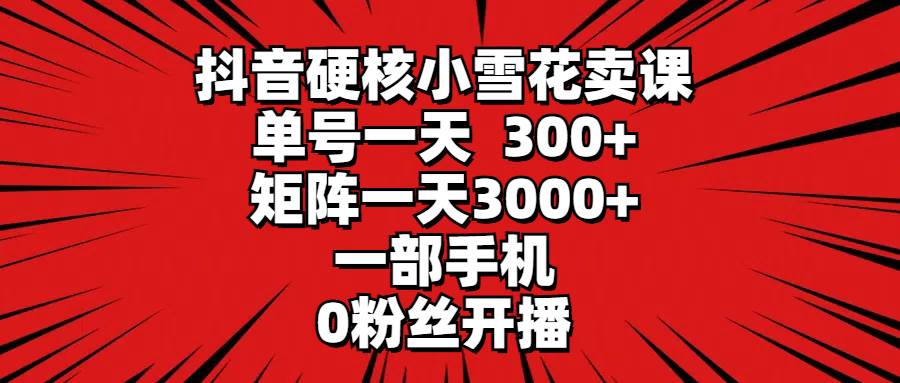 抖音硬核小雪花卖课，单号一天300+，矩阵一天3000+，一部手机0粉丝开播-宝籍资源