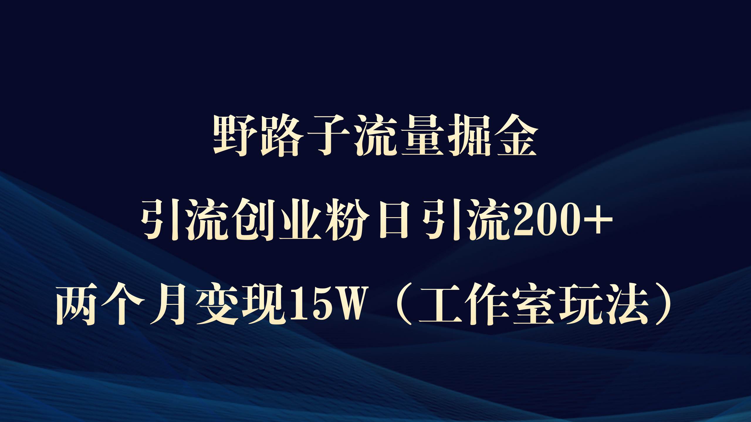 野路子流量掘金，引流创业粉日引流200+，两个月变现15W（工作室玩法））-宝籍资源