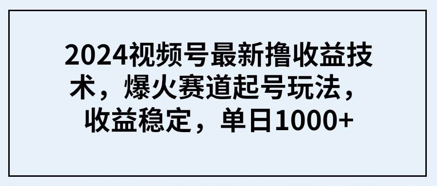 2024视频号最新撸收益技术，爆火赛道起号玩法，收益稳定，单日1000+-宝籍资源