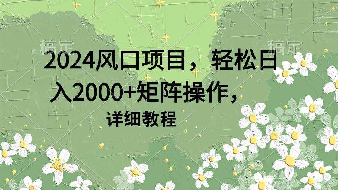 2024风口项目，轻松日入2000+矩阵操作，详细教程-宝籍资源