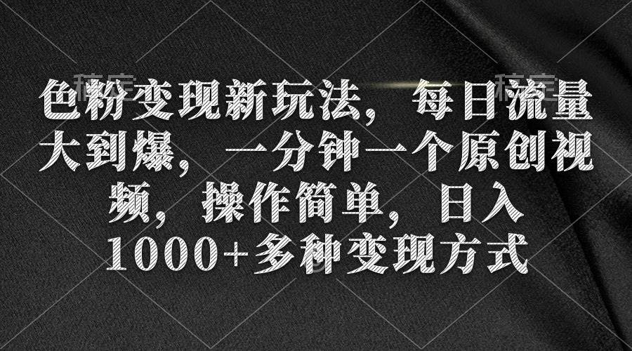 色粉变现新玩法，每日流量大到爆，一分钟一个原创视频，操作简单，日入1000+-宝籍资源