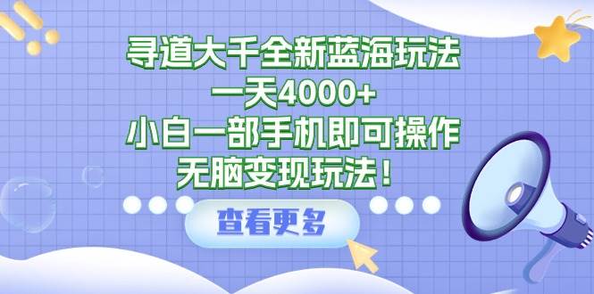 寻道大千全新蓝海玩法，一天4000+，小白一部手机即可操作，无脑变现玩法！-宝籍资源