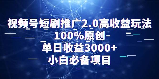 视频号短剧推广2.0高收益玩法，100%原创，单日收益3000+，小白必备项目-宝籍资源