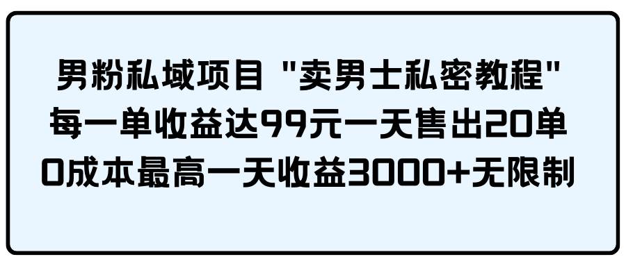 男粉私域项目 卖男士私密教程 每一单收益达99元一天售出20单-宝籍资源