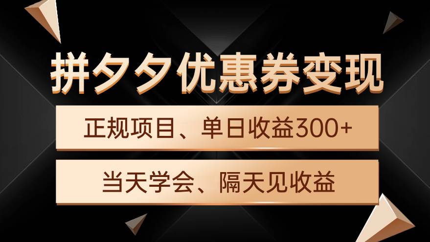 拼夕夕优惠券变现，单日收益300+，手机电脑都可操作-宝籍资源