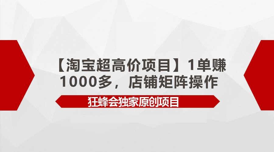 【淘宝超高价项目】1单赚1000多，店铺矩阵操作-宝籍资源