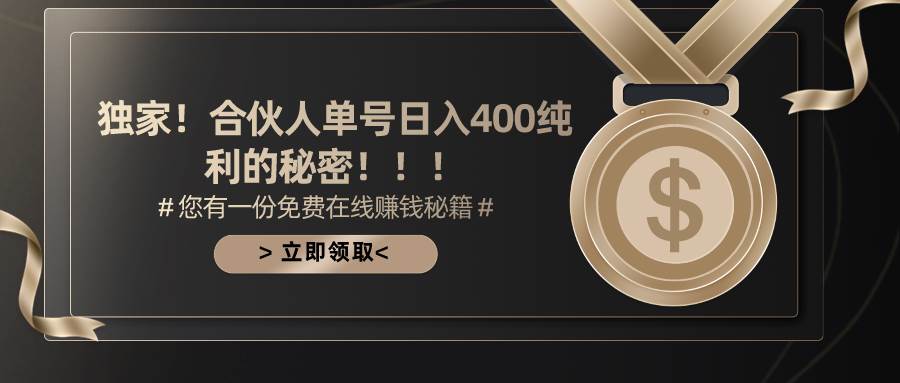 合伙人广告撸金最新玩法，每天单号400纯利-宝籍资源