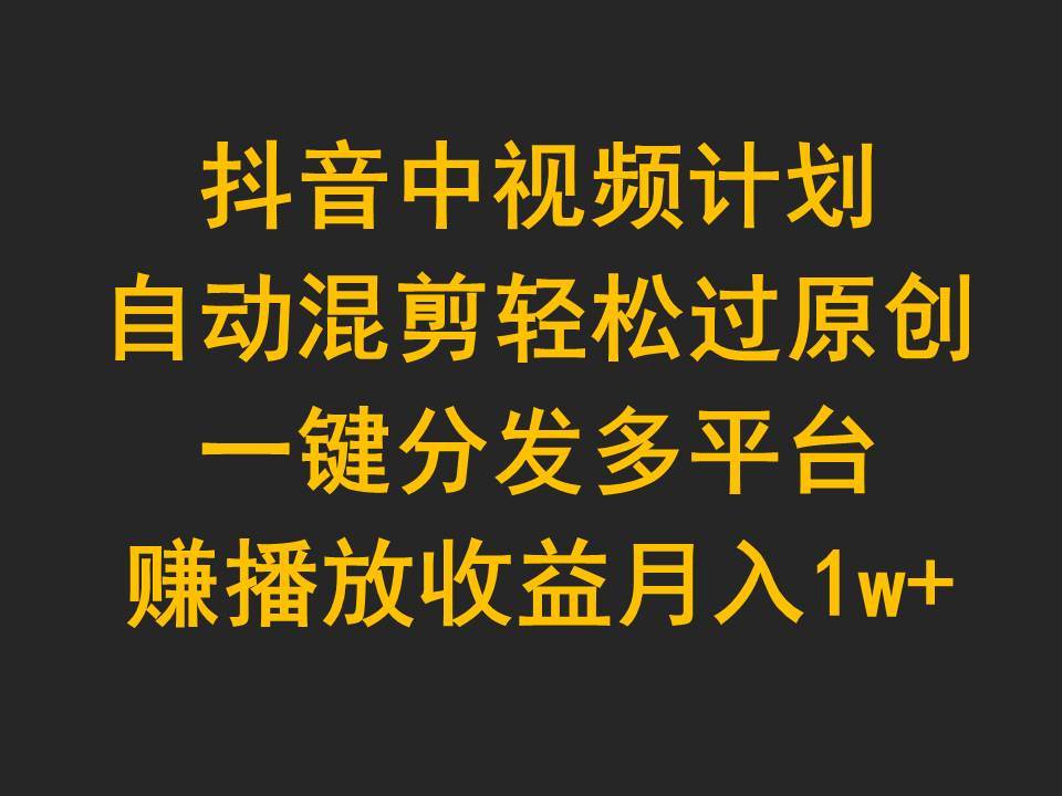 抖音中视频计划，自动混剪轻松过原创，一键分发多平台赚播放收益，月入1w+-宝籍资源