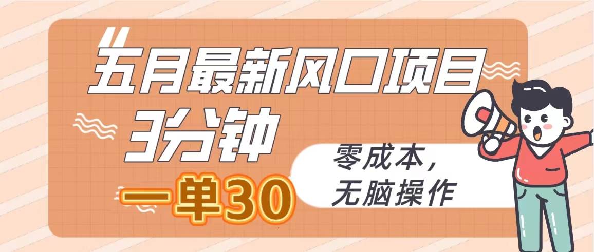 五月最新风口项目，3分钟一单30，零成本，无脑操作-宝籍资源