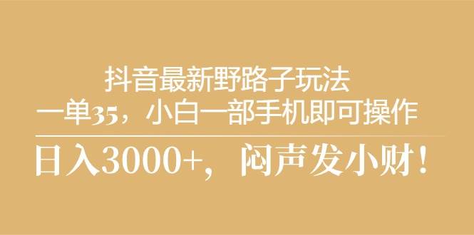 抖音最新野路子玩法，一单35，小白一部手机即可操作，，日入3000+，闷…-宝籍资源