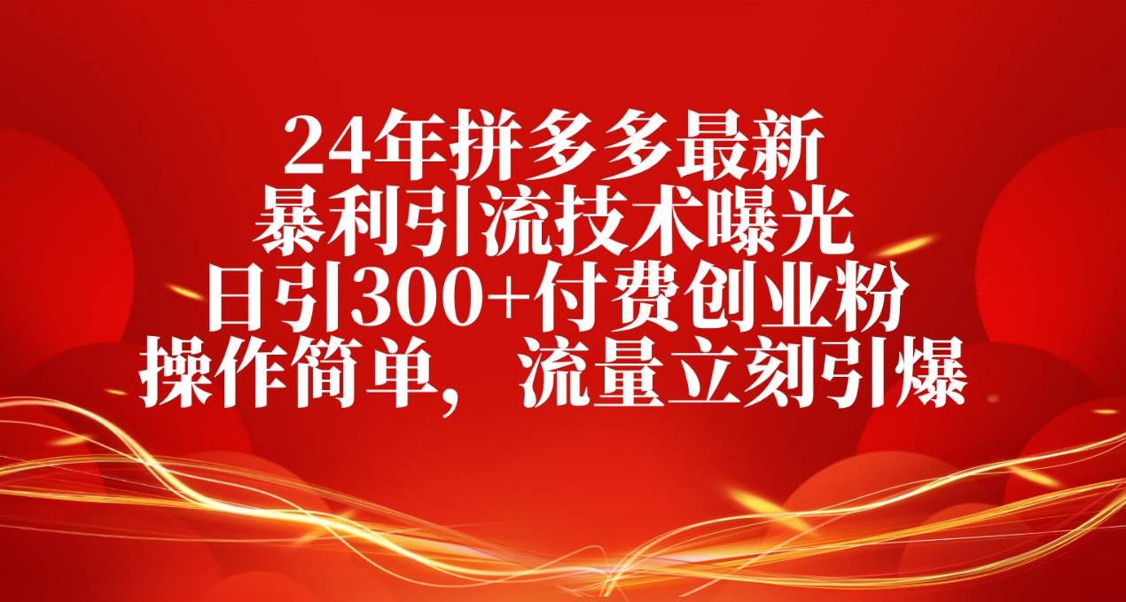 24年拼多多最新暴利引流技术曝光，日引300+付费创业粉，操作简单，流量…-宝籍资源