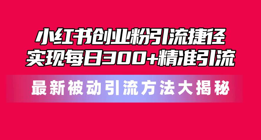 小红书创业粉引流捷径！最新被动引流方法大揭秘，实现每日300+精准引流-宝籍资源